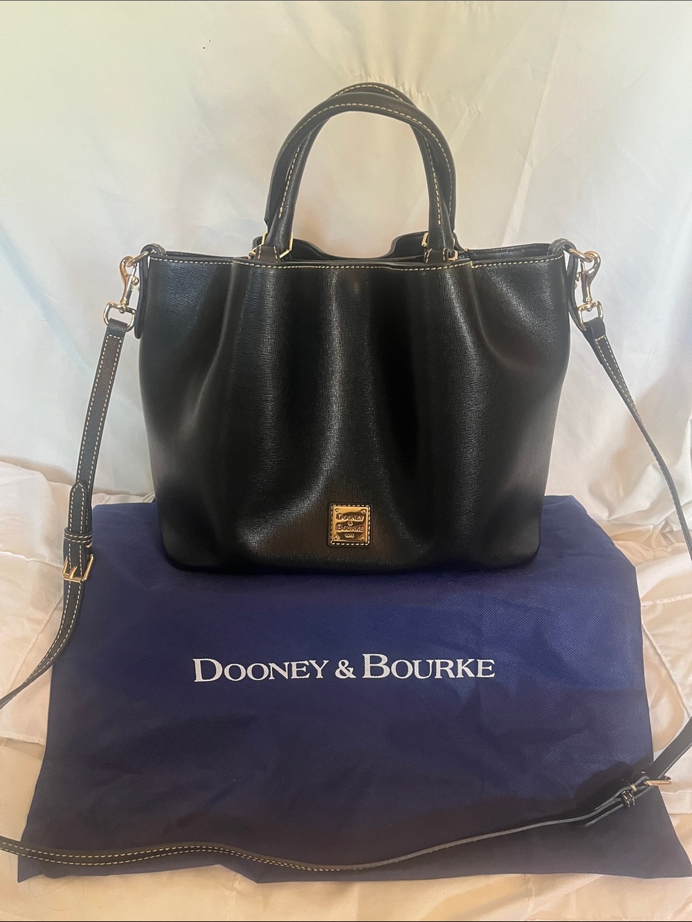 Dooney & Bourke Black Leather Top-Handle Shoulder Bag with Gold Hardware